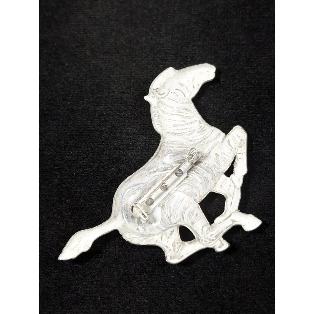 Vintage Zebra Metal Pin Brooch Black Stripe‎ Enamel Tribal